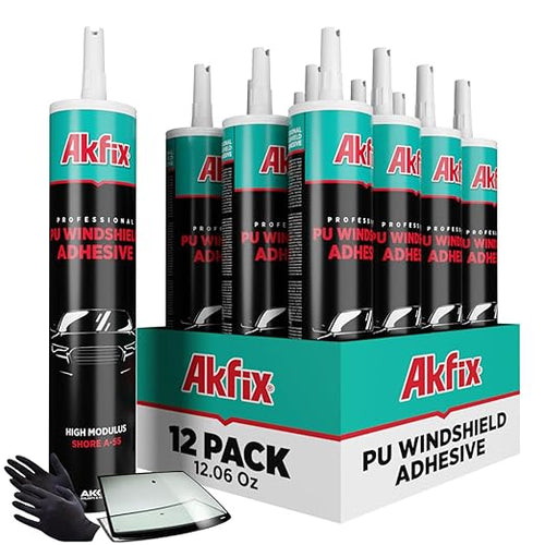 Akfix Urethane Windshield Adhesive Black (12x10.1 fl.oz.) - Fast Curing Car Window Sealant, High Bond Strength Auto Glass Sealant | 12 Pack